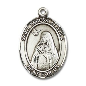 Bonyak Jewelry Saint Medal Collection Sterling Silver St. Teresa of Avila Pendant 1 x 3/4 inches with Heavy Curb Chain