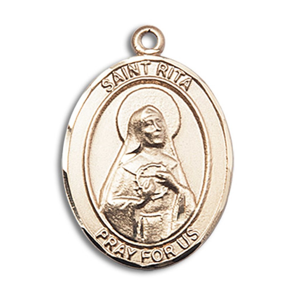 Bonyak Jewelry Saint Medal Collection Gold Filled St. Rita/Baseball Pendant 1 x 3/4 inches with Heavy Curb Chain