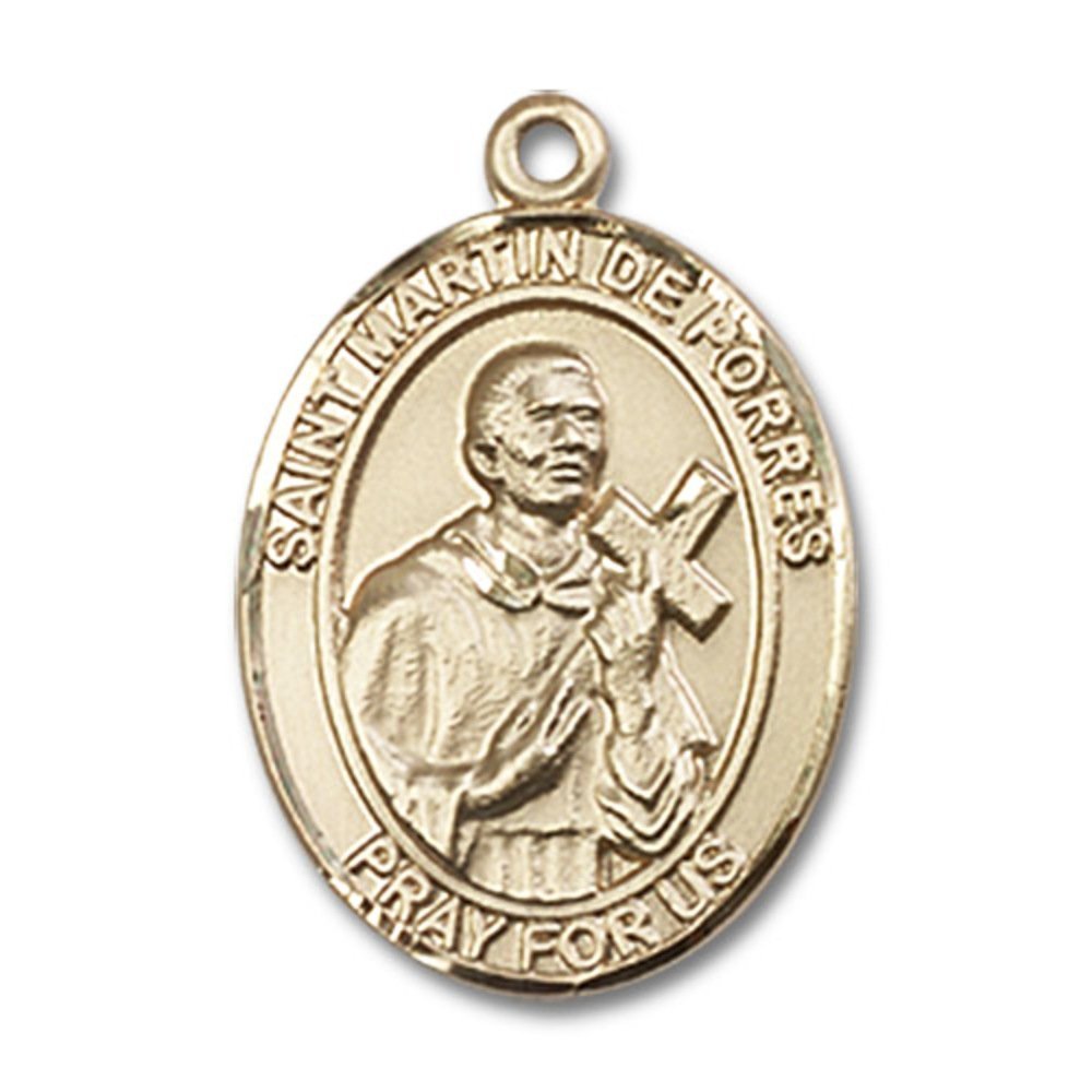 Gold Filled St. Martin De Porres Pendant 3/4 x 1/2 inches with Gold Filled Lite Curb Chain