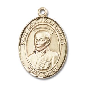 Bonyak Jewelry Saint Medal Collection Gold Filled St. Ignatius of Loyola Pendant 1 x 3/4 inches with Heavy Curb Chain