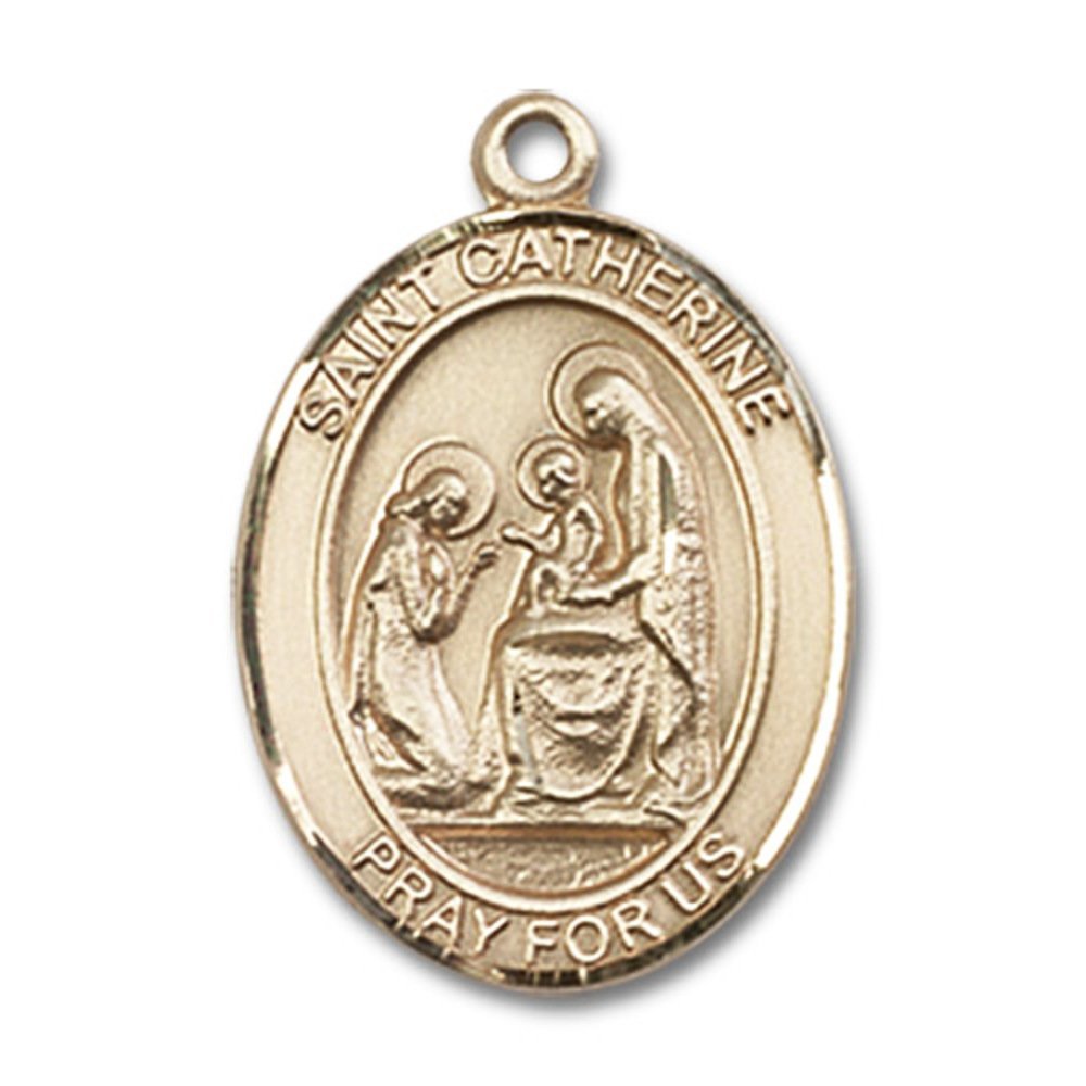 Bonyak Jewelry Saint Medal Collection Gold Filled St. Catherine of Siena Pendant 3/4 x 1/2 inches with Gold Filled Lite Curb Chain