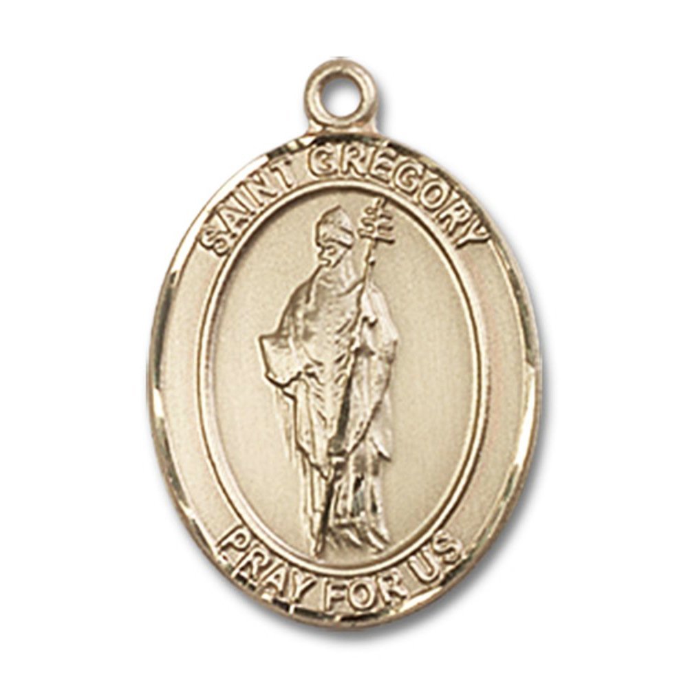 Gold Filled St. Gregory the Great Pendant 3/4 x 1/2 inches with Gold Filled Lite Curb Chain