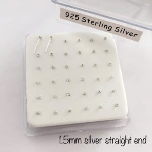 Silver Set of 20 Round Clear Simulated Diamond Nose Stud Box 1.5 mm Straight