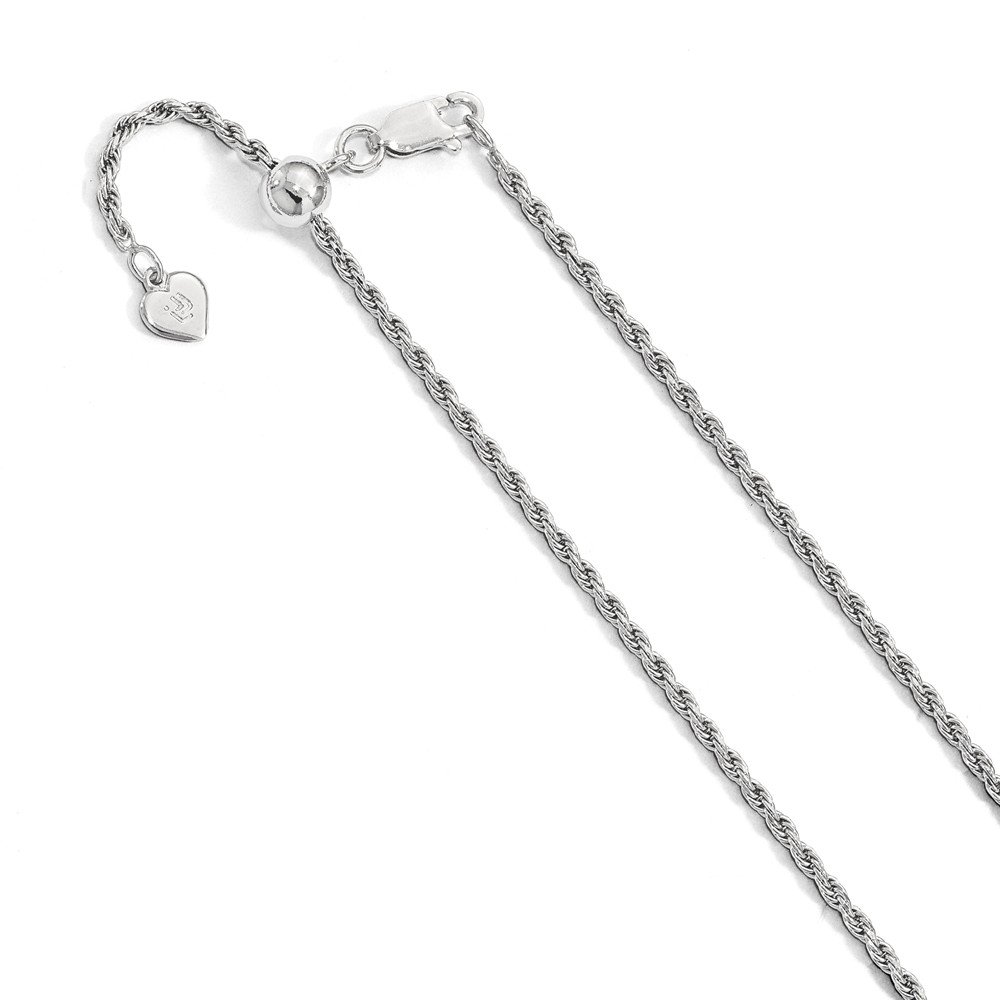 The Black Bow 2.25mm Rhodium Plated Sterling Silver Adjustable Solid Diamond Cut Rope Chain Necklace, 30in