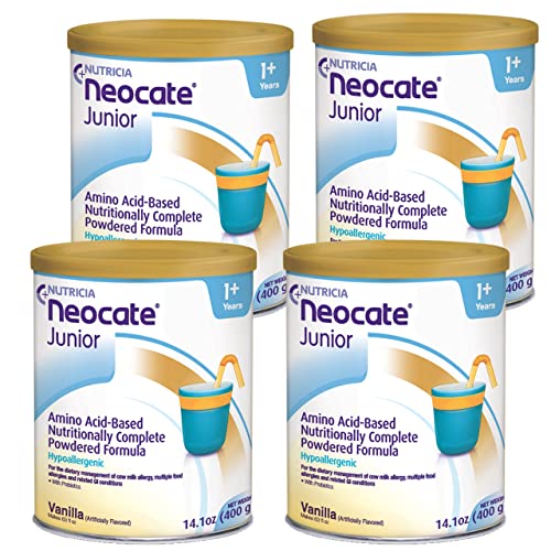 Neocate Junior - Powdered Hypoallergenic, Amino Acid-Based Toddler and Junior Formula - Vanilla - 14.1 Oz Can (Case of 4)