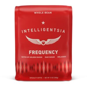 intelligentsia coffee, medium roast whole bean coffee - frequency blend 12 ounce bag with flavor notes of golden raisin, raw sugar and molasses