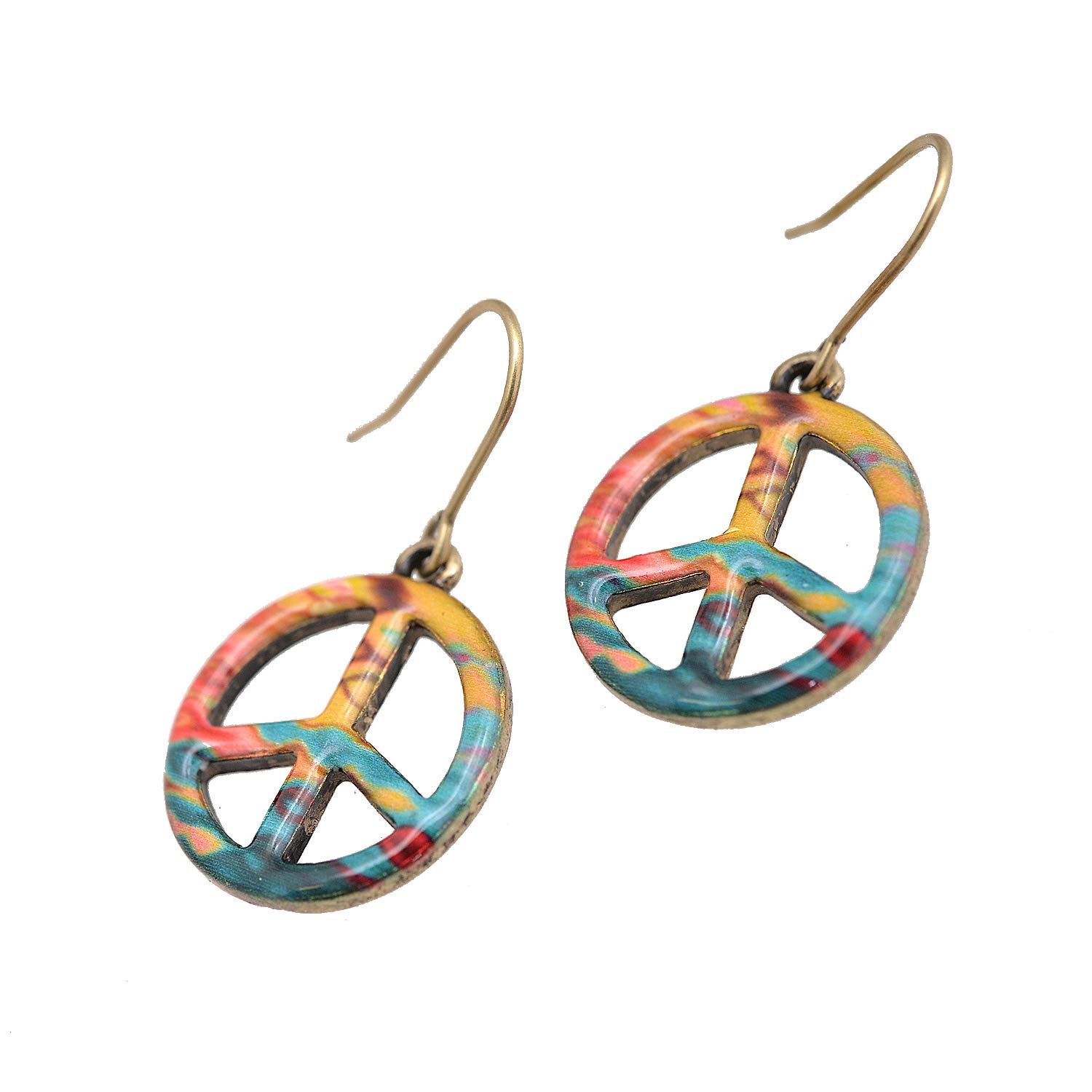 Spinningdaisy Folk Art Colorful Peace Sign earrings Yellow Green