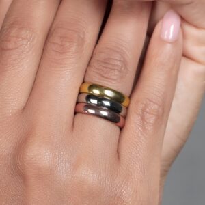 Gem Stone King Stainless Steel Rose Yellow Gold and Silver 3 Tri-Color Stacking Set of 3 Band Ring