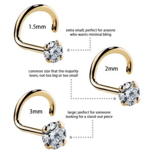 FreshTrends 2mm Cubic Zirconia 14K Yellow Gold Nose Ring Twist Screw - 18G