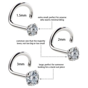 FreshTrends Cubic Zirconia Nose Ring Twist - 14K Nickel-Free White Gold Nose Screw - 1.5mm, 2mm, 3mm Stud 18 Gauge (3mm)