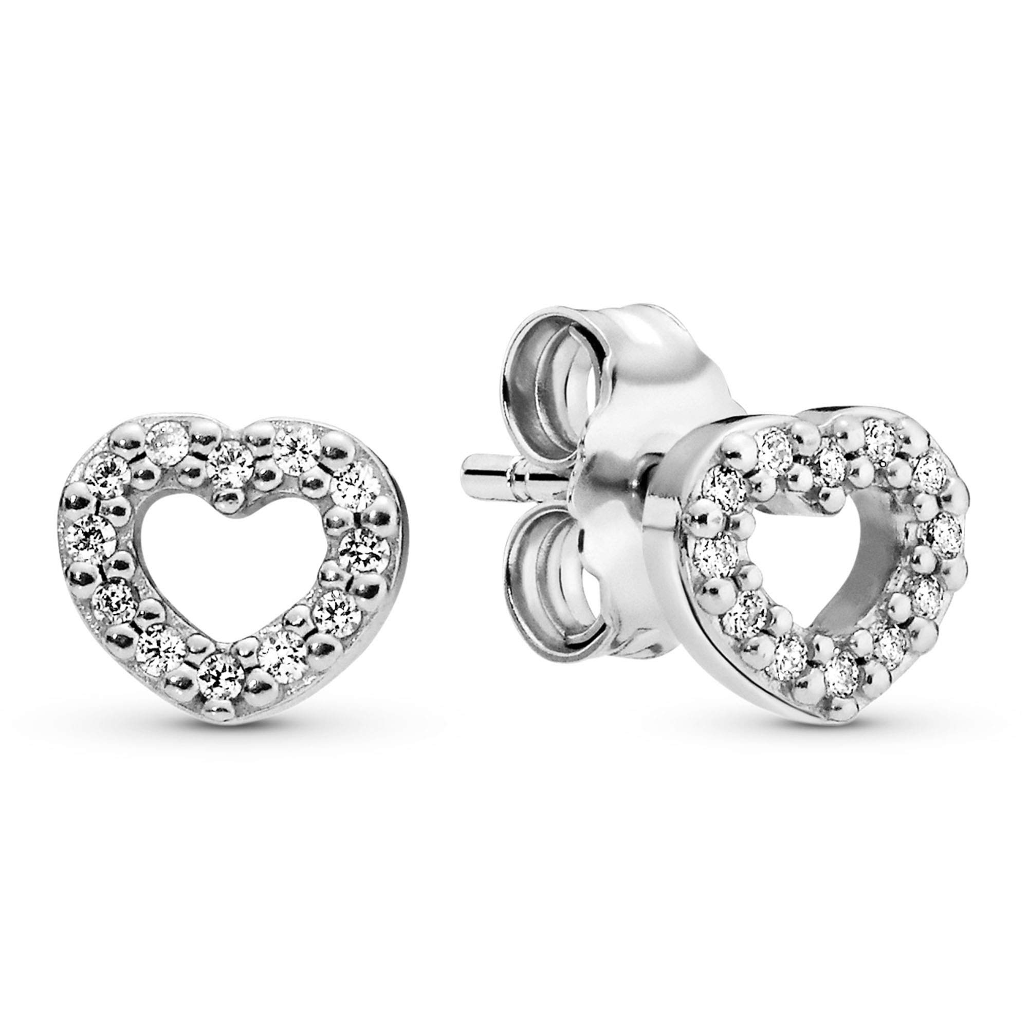 PANDORA Open Heart Stud Earrings - Great Gift for Her - Stunning Women's Earrings - Sterling Silver & Cubic Zirconia