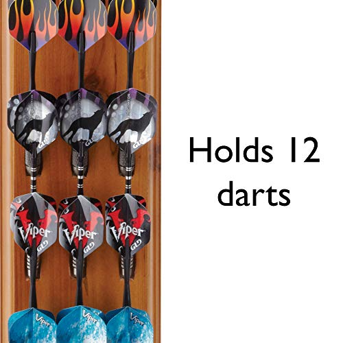 Viper Dart Caddy Solid Wood Wall Mounted Dart Holder / Stand, Displays 4 Sets of Steel or Soft Tip Darts, for all Sisal & Electronic Dartboards, Surrounds & Cabinets, Cinnamon Finish