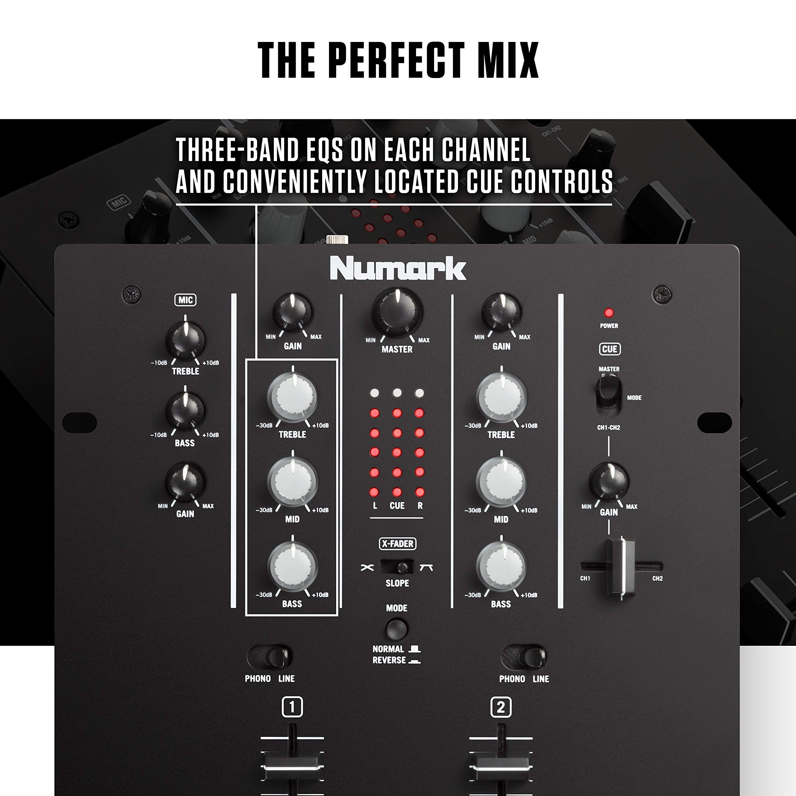 Numark M2 - 2-Channel Scratch DJ Mixer, Rack Mountable with 3-Band EQ, Microphone Input and Replaceable Crossfader with Reverse and Slope Controls