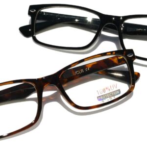 Casual Fashion Horned Rim Rectangular Frame Clear Lens Eye Glasses (2 Pair Black&Tortoise)