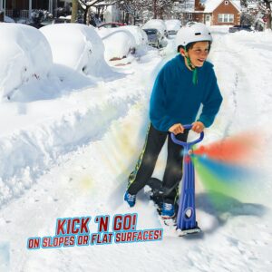 Geospace Original Winter Fun SKI Skooter with Single LED Light - Fold-up Snowboard Kick Scooter Sled for Use on Snow for Kids 6 & Up,Teens & Adults - Assorted Colors (Red, Green or Blue)