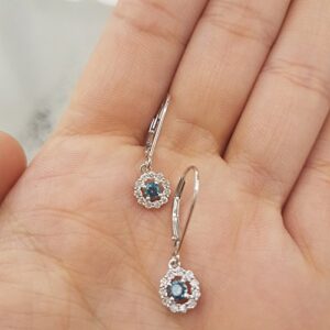 Dazzlingrock Collection 0.55 Carat (ctw) 14K Round Blue & White Diamond Cluster Halo Drop Earrings 1/2 CT, White Gold