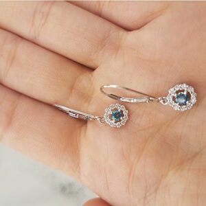 Dazzlingrock Collection 0.55 Carat (ctw) 14K Round Blue & White Diamond Cluster Halo Drop Earrings 1/2 CT, White Gold