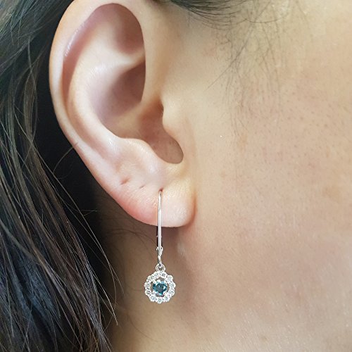 Dazzlingrock Collection 0.55 Carat (ctw) 14K Round Blue & White Diamond Cluster Halo Drop Earrings 1/2 CT, White Gold