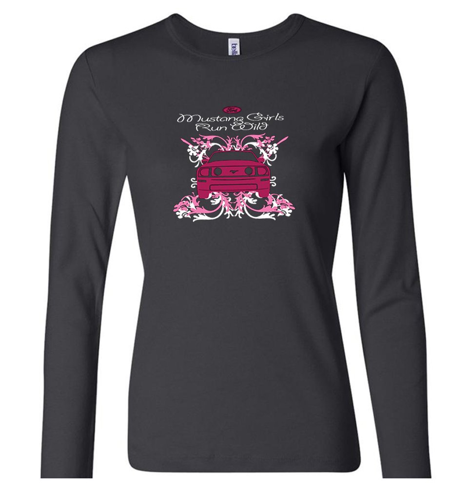 Ladies Ford Mustang Girls Run Wild Black Long Sleeve Shirt Medium