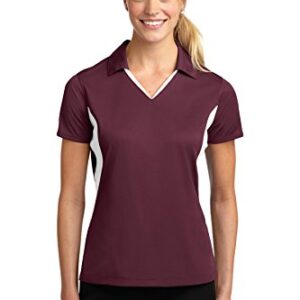 SPORT-TEK Women's Side Blocked Micropique Sport Wick Polo L Maroon/White