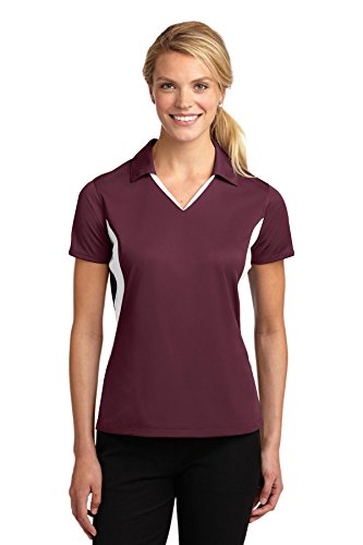 SPORT-TEK Women's Side Blocked Micropique Sport Wick Polo L Maroon/White