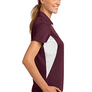 SPORT-TEK Women's Side Blocked Micropique Sport Wick Polo L Maroon/White