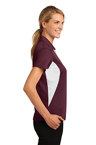 SPORT-TEK Women's Side Blocked Micropique Sport Wick Polo L Maroon/White