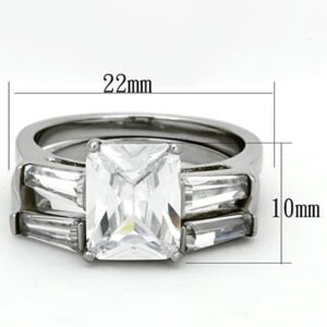 Marimor Jewelry 4.45 Carat Emerald Cut Zirconia Stainless Steel Engagement Wedding Ring Set Size 5