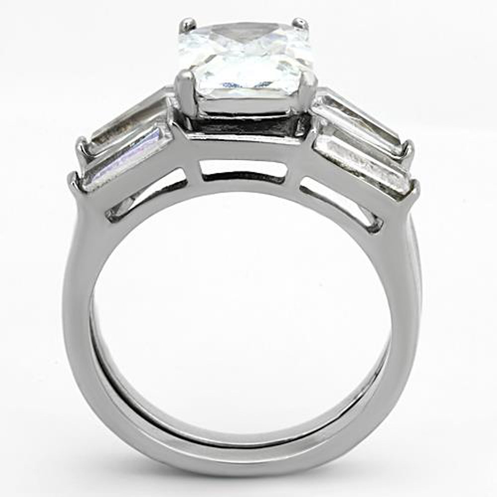 Marimor Jewelry 4.45 Carat Emerald Cut Zirconia Stainless Steel Engagement Wedding Ring Set Size 8