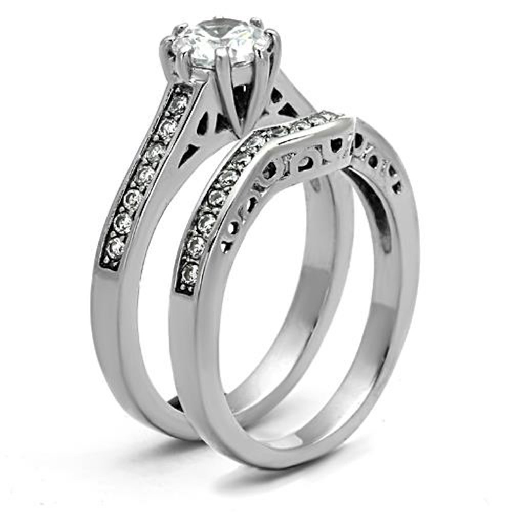 Marimor Jewelry Women's 1.85 Carat Cubic Zirconia Stainless Steel 316 Wedding Ring Set Size 7