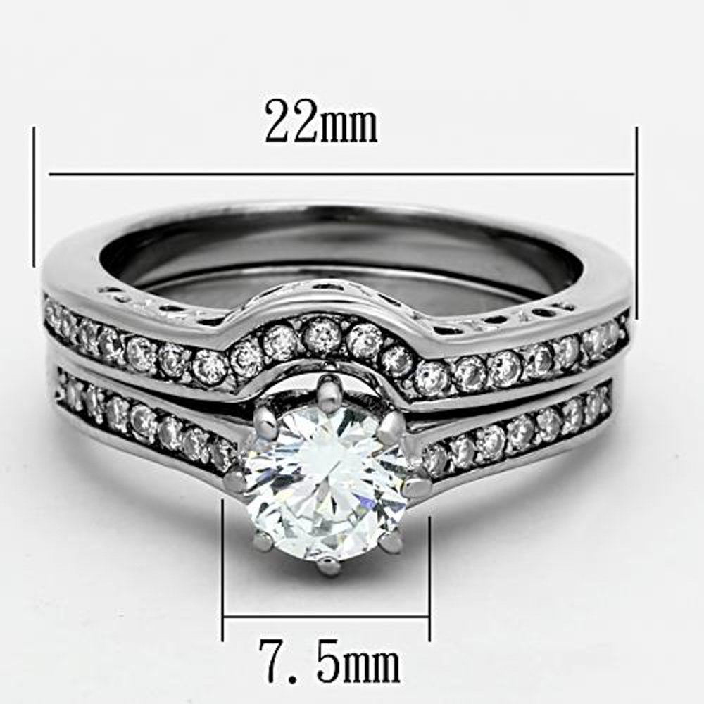 Marimor Jewelry Women's 1.85 Carat Cubic Zirconia Stainless Steel 316 Wedding Ring Set Size 7