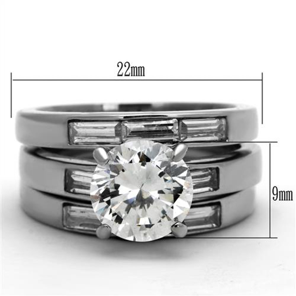 Marimor Jewelry 4.35 Carat Cubic Zirconia Stainless Steel Engagement Wedding Ring 3 Piece Set Size 5