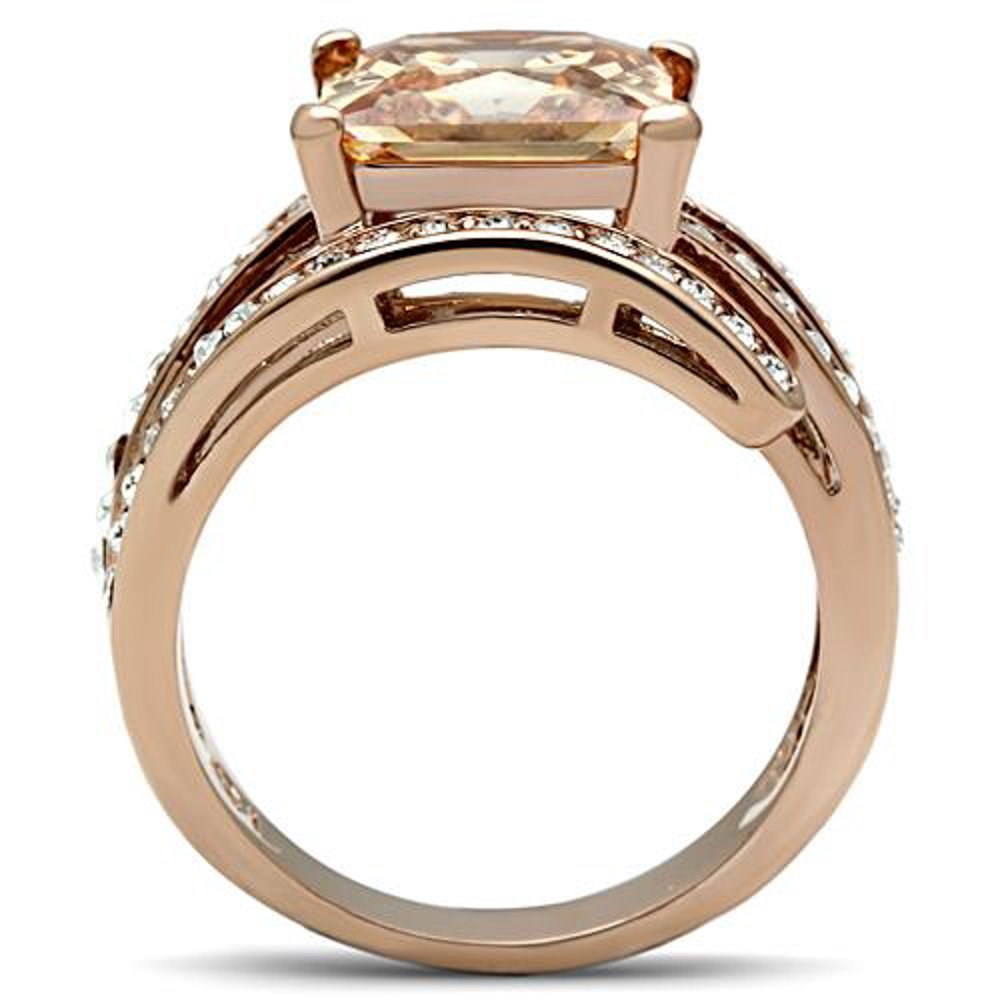 Marimor Jewelry Women's Stainless Steel Rose Gold Princess Cut Champagne Zirconia Cocktail Ring Size 9