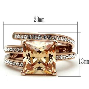 Marimor Jewelry Women's Stainless Steel Rose Gold Princess Cut Champagne Zirconia Cocktail Ring Size 9