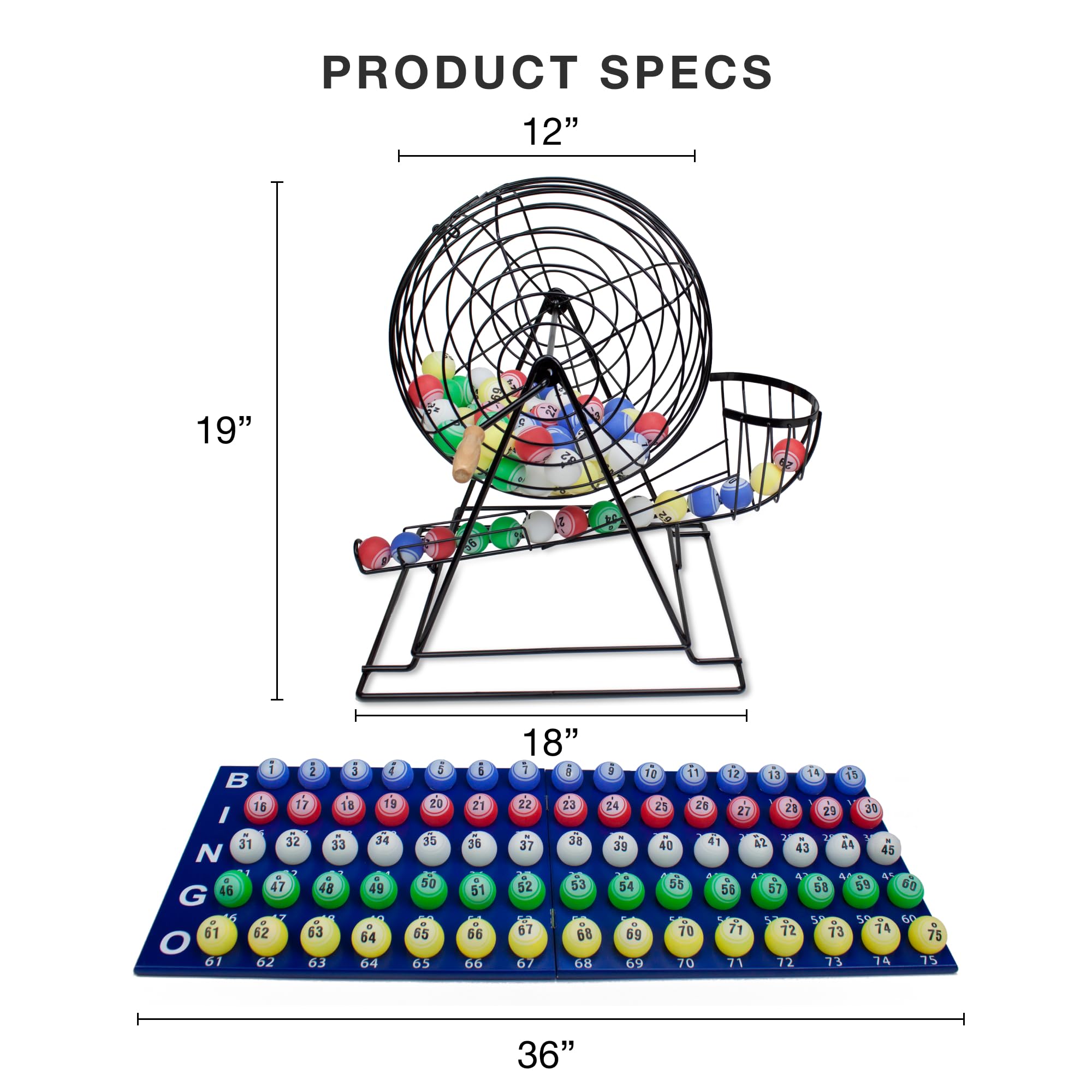 Royal Bingo Supplies Showstopper 19-inch XL Bingo Game - 1.5" Large Print Bingo Balls with Cage, Wood Master Board - Premium Bingo Set for Large Groups - Lottery Ball Machine Bingo Kit