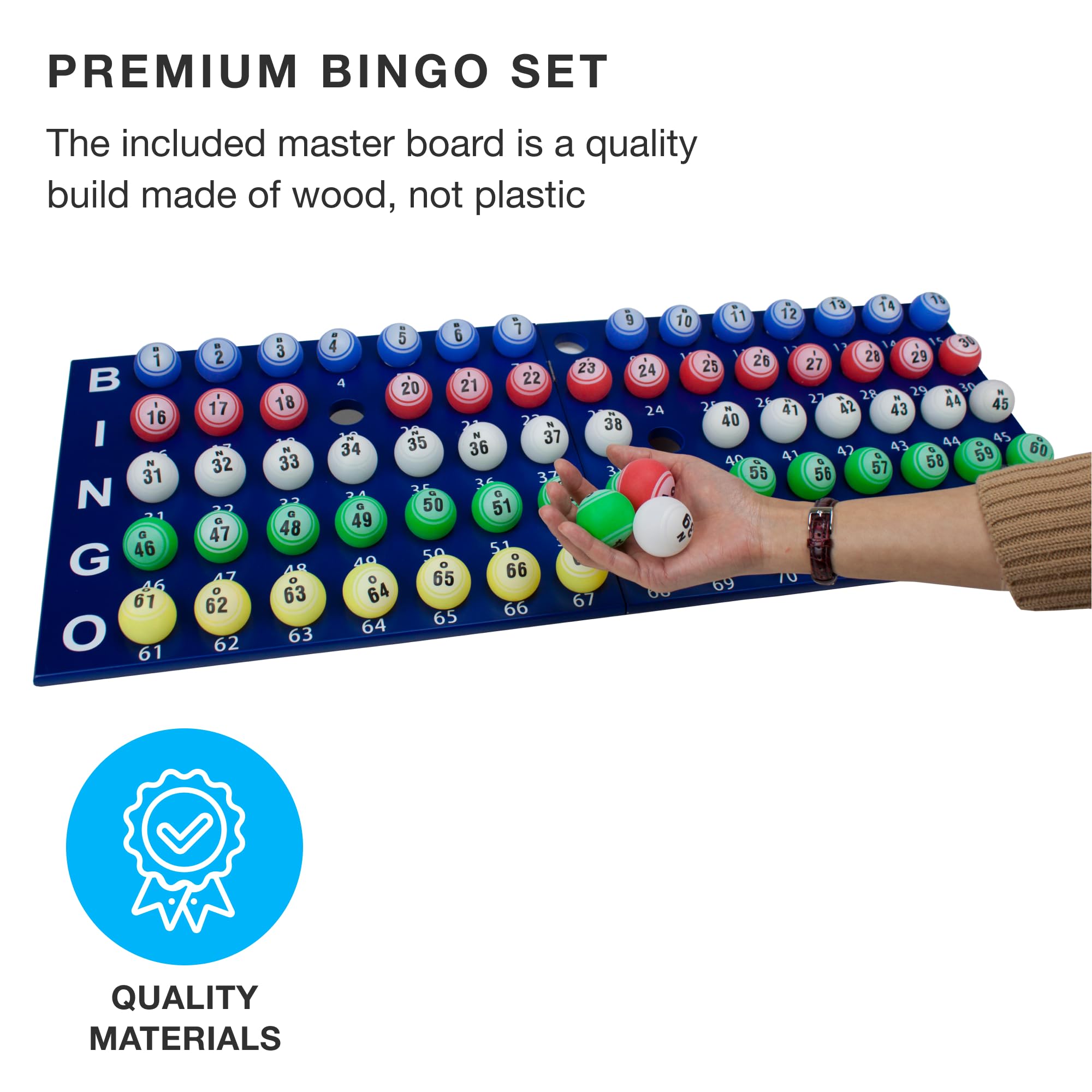 Royal Bingo Supplies Showstopper 19-inch XL Bingo Game - 1.5" Large Print Bingo Balls with Cage, Wood Master Board - Premium Bingo Set for Large Groups - Lottery Ball Machine Bingo Kit