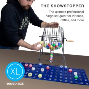 Royal Bingo Supplies Showstopper 19-inch XL Bingo Game - 1.5" Large Print Bingo Balls with Cage, Wood Master Board - Premium Bingo Set for Large Groups - Lottery Ball Machine Bingo Kit