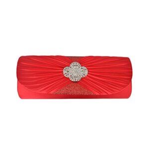 elegant cross pleated satin flap crystal clutch evening bag, burgundy