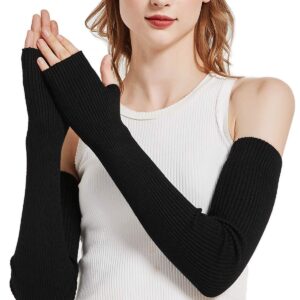 NOVAWO Wool Blend Warm Arm Warmers Super Soft Long Fingerless Gloves for Women