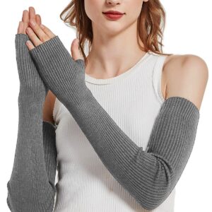 NOVAWO Wool Blend Warm Arm Warmers Super Soft Long Fingerless Gloves for Women