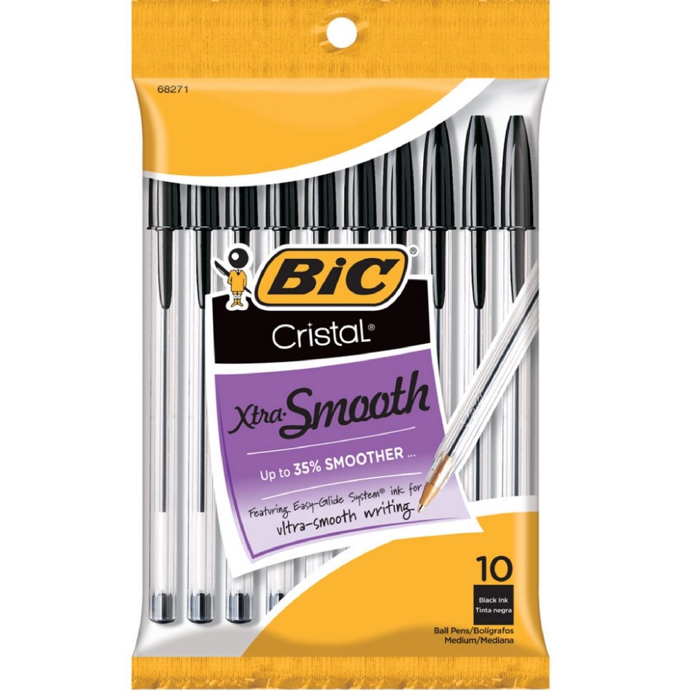 Bic Cristal Stic Medium Ball Pen, Black 10 ea ( Pack of 6)