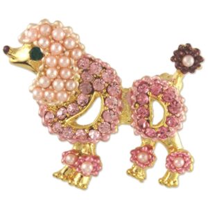 women's crystal pink pearl poodle dog brooch pin made with swarovski elements