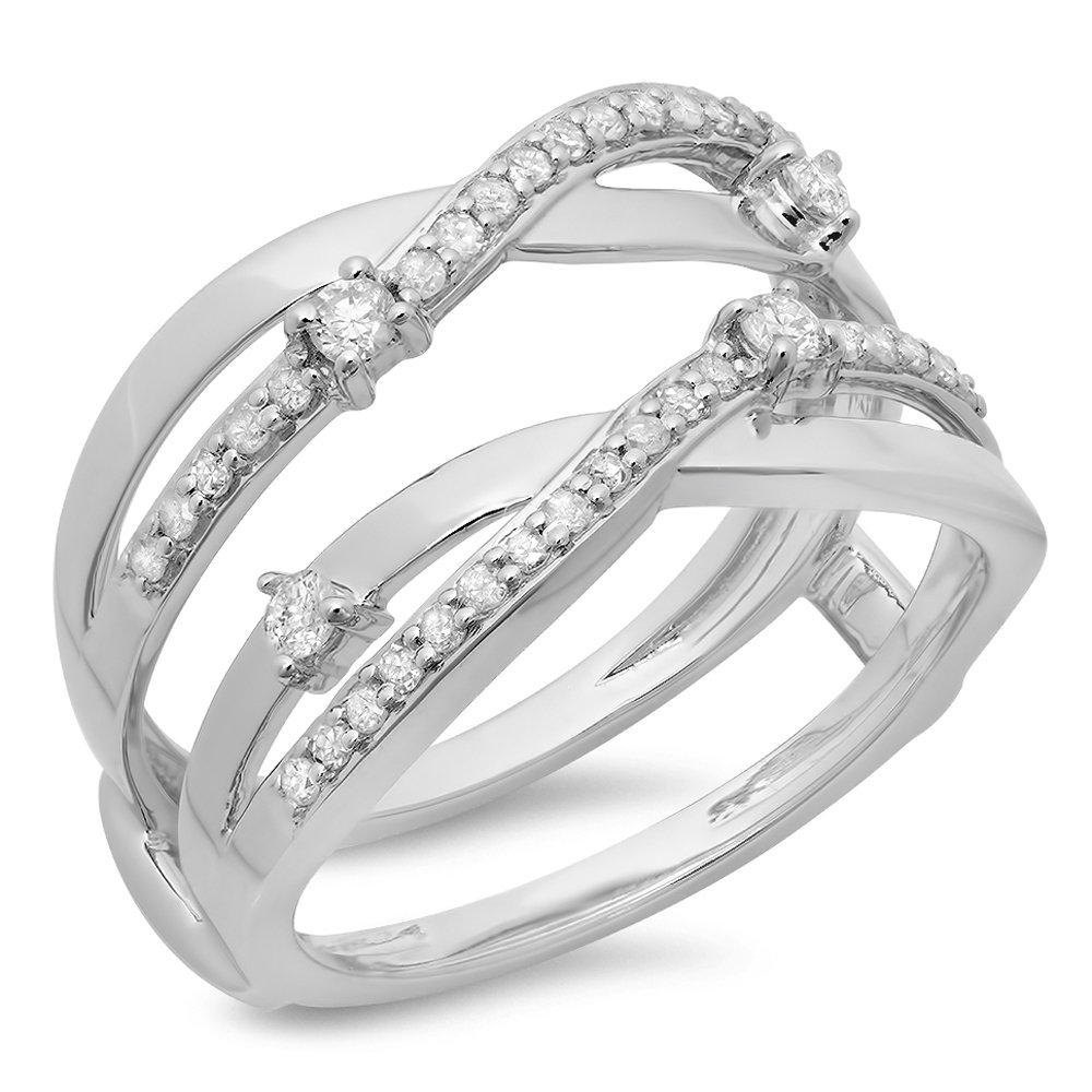 Dazzlingrock Collection 0.40 Carat (Cttw) 14K Round Diamond Wedding Swirl Enhancer Ring, White Gold, Size 6