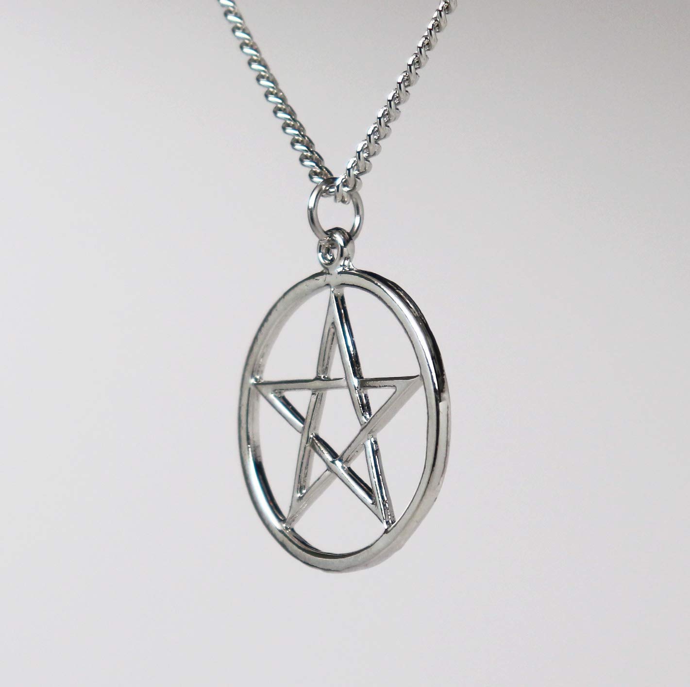 Pentacle Pentagram Polished Silver Finish Medieval Renaissance Pendant Necklace