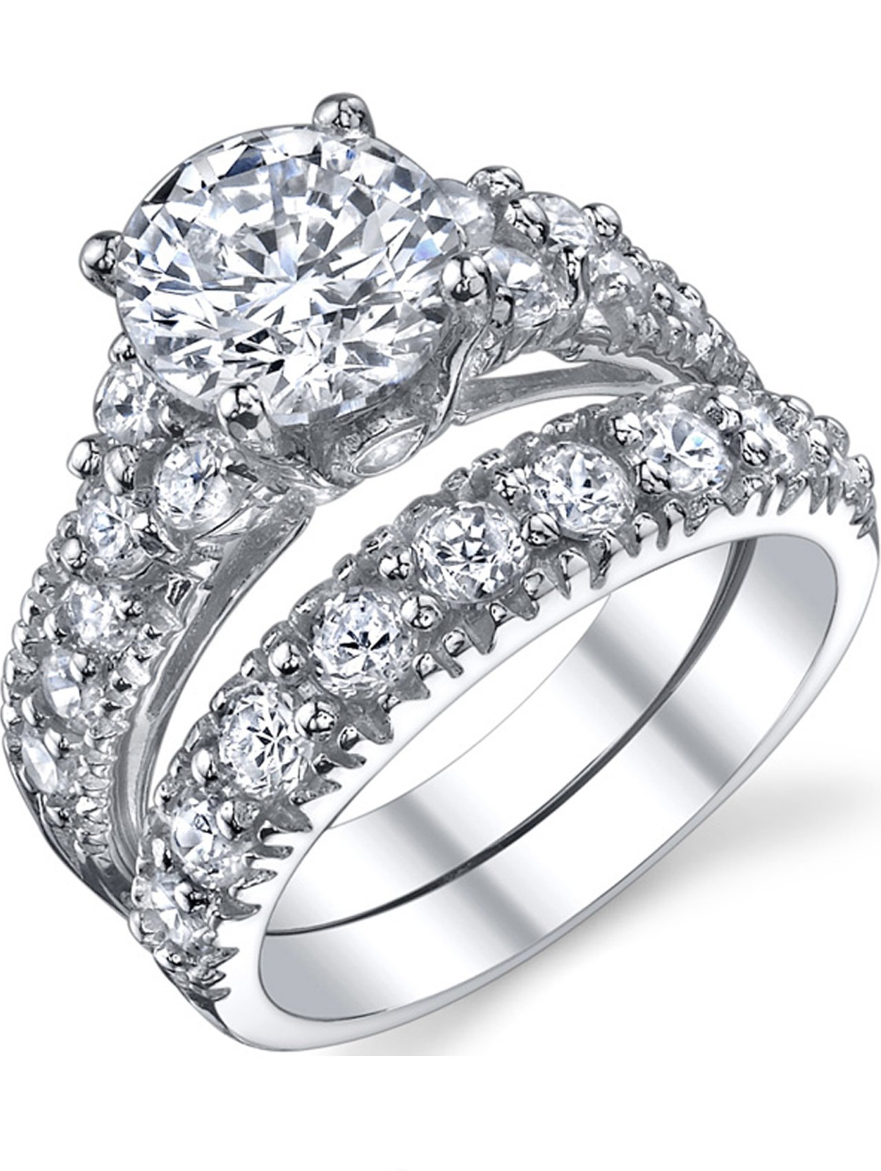 Womens 1.5 Carat Sterling Silver 925 Engagement Bridal Ring Set Round-Cut Cubic Zirconia