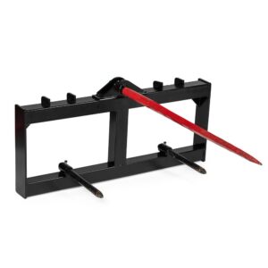 titan attachments skid steer hay frame attachment, 43" hay spear and stabilizer spears, rated 3,000 lb, quick tach mounting, hay handing equipment for bobcat tractors