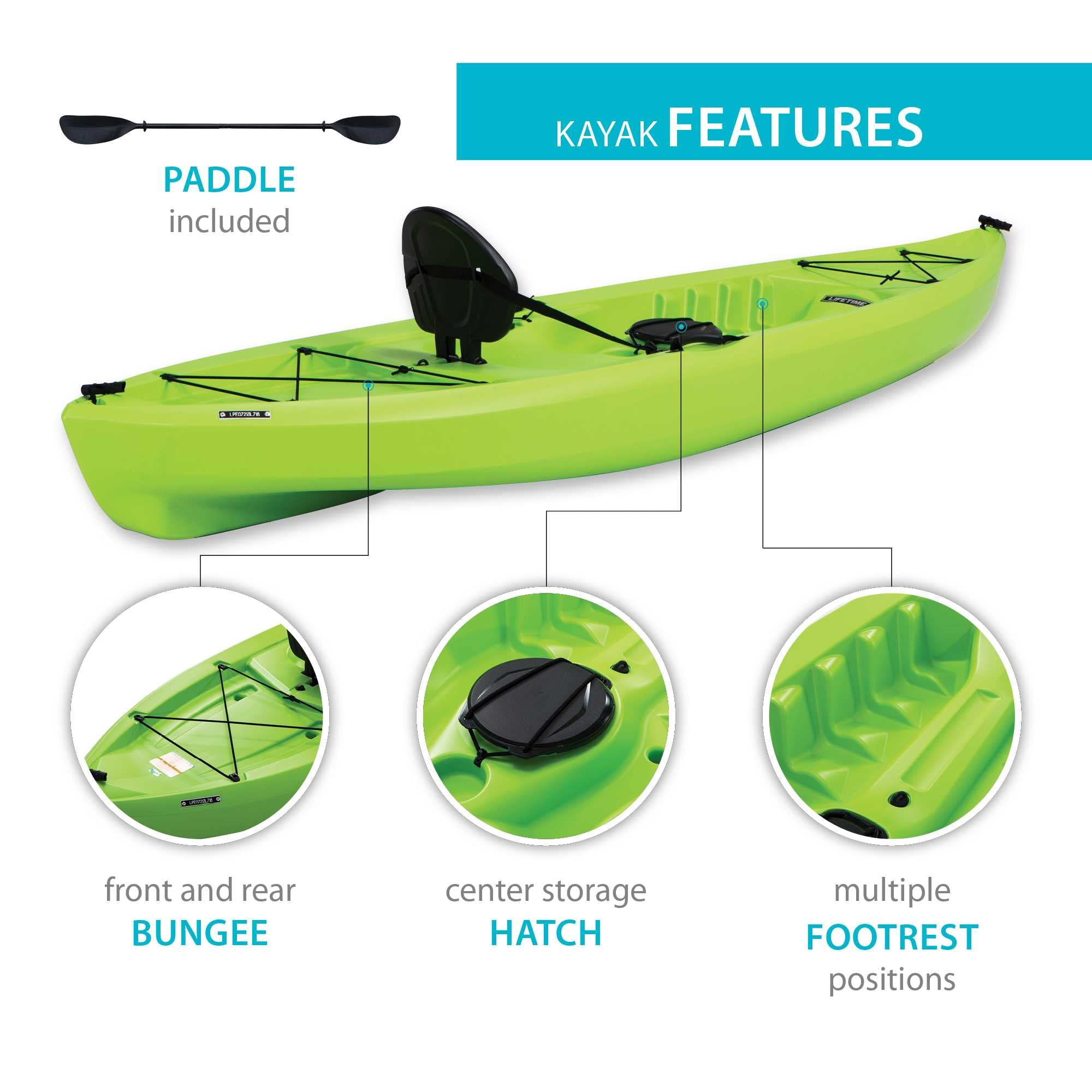 Lifetime Tioga Sit-On-Top Kayak with Paddle, Lime, 120"