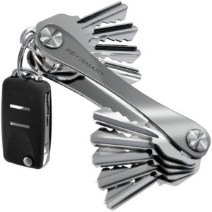 keysmart key holder for keychain key ring - compact key organizer key chain key case, minimalist pocket-sized edc keychain, loop piece for car fobs, expandable (up to 14 keys, titanium)