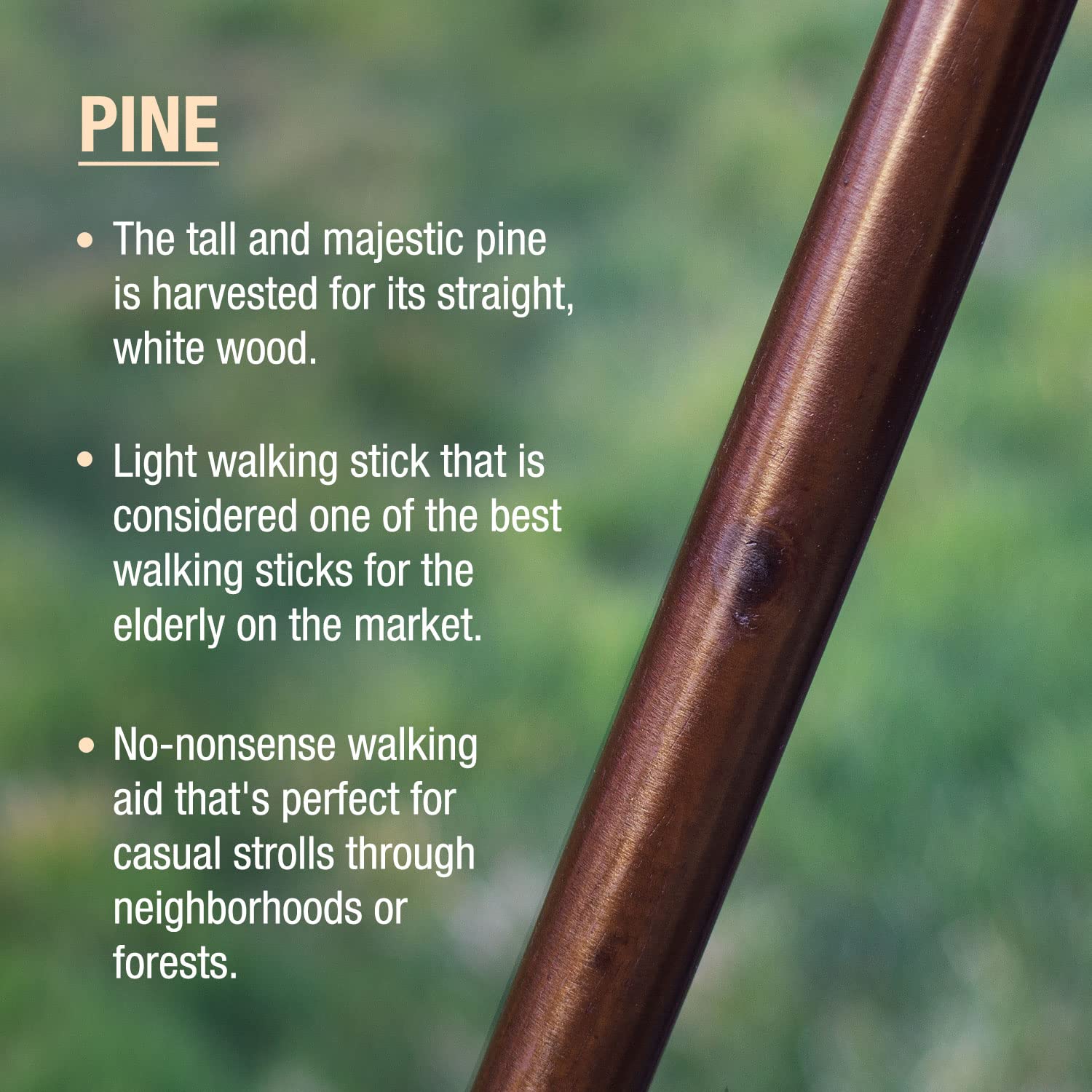 Brazos Straight Pine Wood Walking Stick, Handcrafted Wooden Staff, Hiking Stick for Men and Women, Trekking Pole, Wooden Walking Stick, Made in the USA, 48 Inches, Brown, 4 Foot