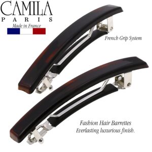 Camila Paris AD1/2 French Hair Barrette Clip for Girls, Set of 2 Rubberized Metal Clasp Strong Hold Grip Hair Clips for Women, No Slip Durable Styling Girls Hair Accessories, Made in France